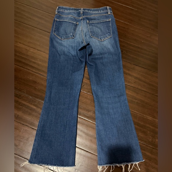 L'AGENCE Blue Flare Raw Hem Crop Jeans 24 - Picture 2 of 6
